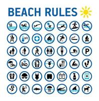 Conjunto de iconos de reglas de playa y signos en blanco vector