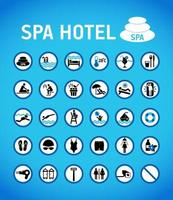 Spa hotel rules and signs on blue set vector