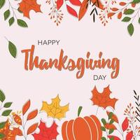 Happy Thanksgiving day card with floral decorative elements, colorful design. vector