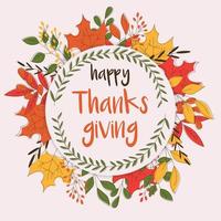 Happy Thanksgiving day card with floral decorative elements, colorful design. vector