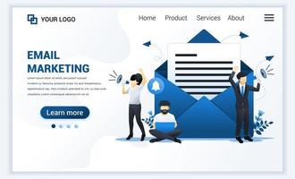 Landing page template of Email marketing services with businessman shout on megaphone for promotion. Modern flat web page design concept for website and mobile website. Vector illustration