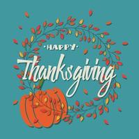 Happy Thanksgiving day card with decorative elements, floral wreath and pumpkin, colorful design vector