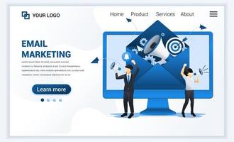 Landing page template of Email marketing services with businessman shout on megaphone for promotion. Modern flat web page design concept for website and mobile website. Vector illustration