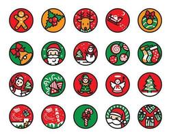 Christmas round icon colored line and flat style set vector