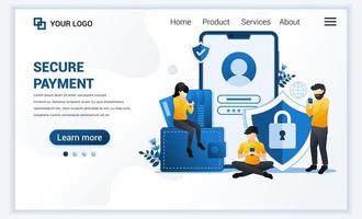 Vector illustration of Secure payment or money transfer concept with characters. Modern flat web landing page template design for website and mobile website. flat cartoon style