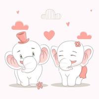 cute elephants couple in love vector
