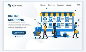 Vector illustration of Online shopping concept. Young women buying products in online store. Modern flat web landing page template design for website and mobile website. flat cartoon style