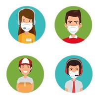 group of agents of a call center with face masks vector