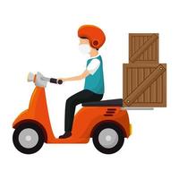 Motorcycle courier with face mask vector