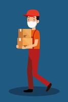 delivery worker wearing a face mask with packages vector