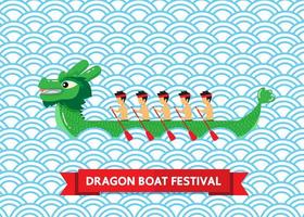 Green dragon boat on blue abstract background vector