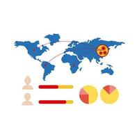 world map with covid-19 information and icons, flat style icon vector