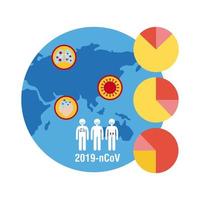 world map with covid-19 infographic and icons, flat style icon vector