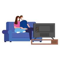 stay at home campaign with couple watching TV vector