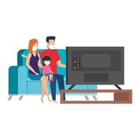 Campaña de quedarse en casa con la familia viendo la televisión. vector