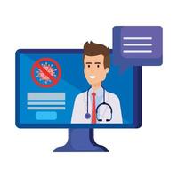 Online medicine with doctor and desktop computer vector