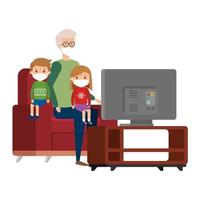 Stay at home campaign with family watching TV vector