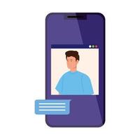 Man in a video conference via smartphone vector