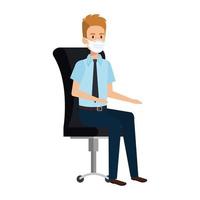 Businessman with a face mask sitting on the chair vector