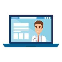 Online medicine with doctor on the laptop vector