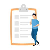 Young man with clipboard isolated icon vector