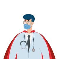 Male doctor wearing a face mask as a super hero vector