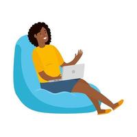 Woman on a bean bag working with her laptop vector