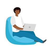 Man on a bean bag working with his laptop vector