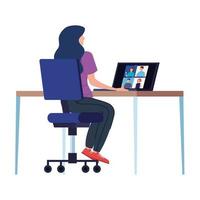 Woman in a video conference in the workplace vector