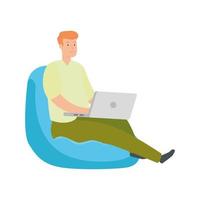 Man on a bean bag working with his laptop vector