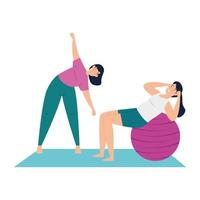 mujeres haciendo yoga y pilates juntas vector