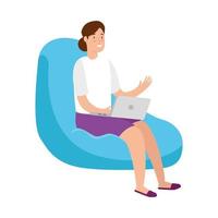 Woman on a bean bag working with her laptop vector