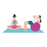 mujeres haciendo yoga y pilates juntas vector