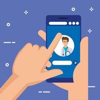 hands using smartphone with online medicine vector