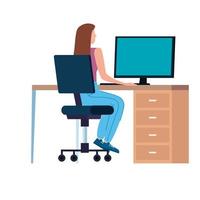 Woman working on the computer in the workplace vector