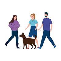 People walking the dog together vector