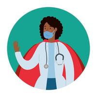 doctora con una mascarilla como super heroína vector