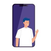 Man in a video conference via smartphone vector