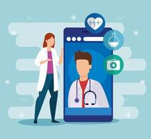 medicine online technology with doctors and smartphone vector