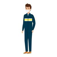 young man with overalls uniform and a face mask vector