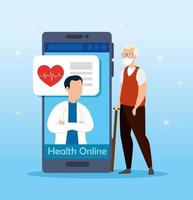 medicine online technology with smartphone and senior citizen vector