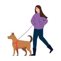 mujer paseando a un perro vector