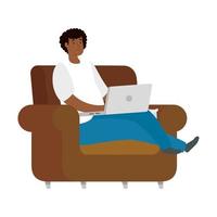 hombre trabajando con su computadora portátil en el sofá vector