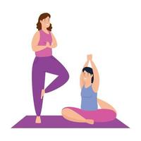 mujeres haciendo ejercicio y haciendo yoga juntas vector