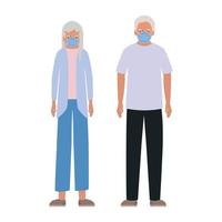 anciana y hombre con máscaras contra el diseño covid 19 vector