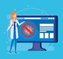 Online medicine technology with doctor and computer vector