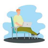 Man working with his laptop on a chair vector