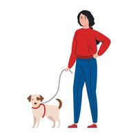 mujer paseando al perro vector
