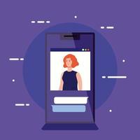 Woman in a video conference via smartphone vector