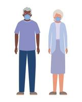 Elder woman and man with masks against Covid 19 design vector